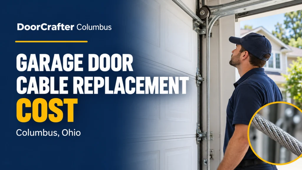 Garage door cable replacement cost in Columbus, Ohio, featuring a technician inspecting a garage door DoorCrafter Columbus.