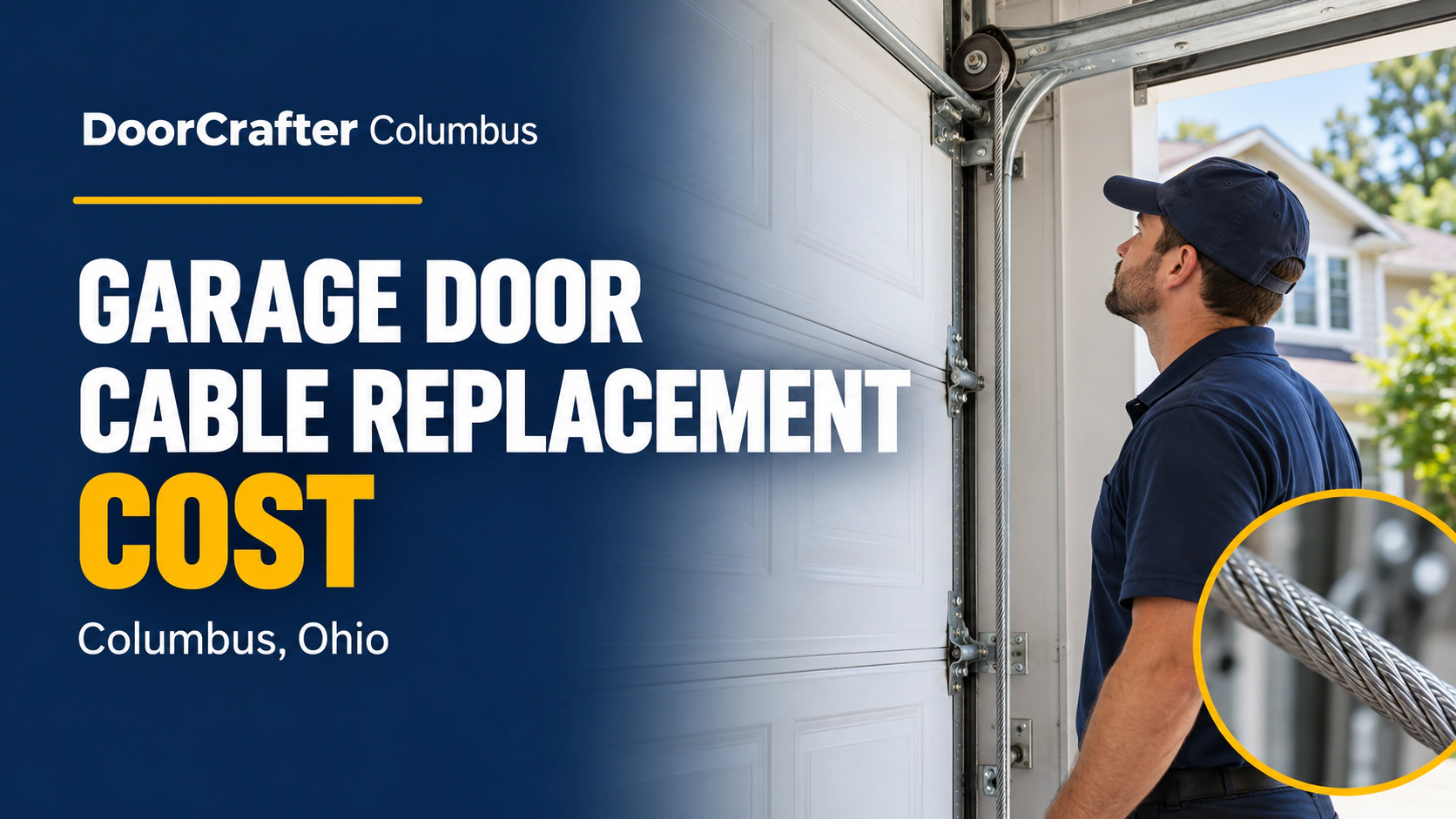 Garage door cable replacement cost in Columbus, Ohio, featuring a technician inspecting a garage door DoorCrafter Columbus.