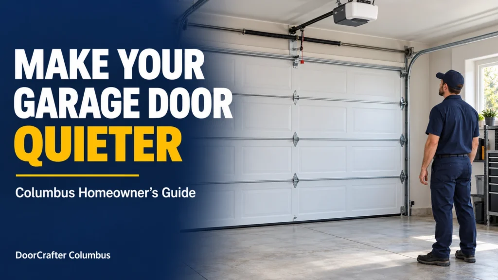 Technician inspecting a closed garage door for the DoorCrafter Columbus quieter garage door guide.